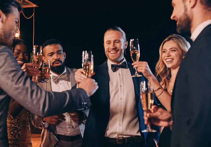Corporate event gathering with wine flutes at Hancock Hotel in Findlay, Ohio